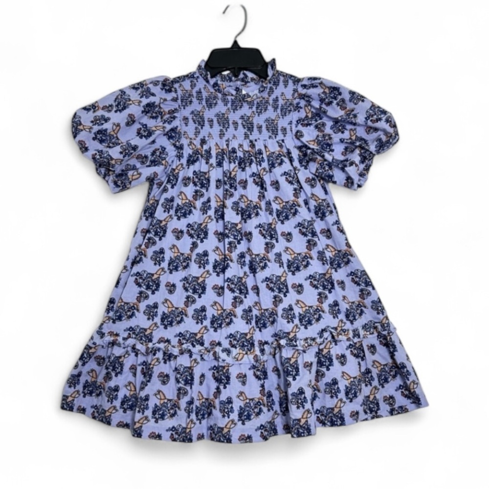 Janie and Jack Blue Hobby Horse Print Smocked Short Puff Sleeve Dress  Size 8